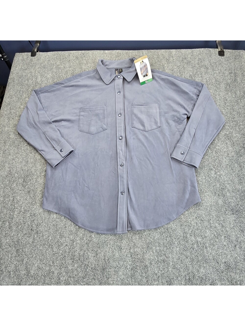 Mondetta Fleece Shirt Jacket Women's XL Blue Gray Snap Front NWT